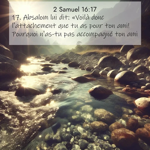 Segond21 2 Samuel  ; image nature: image avec le verset biblique :Absalom lui dit: «Voilà donc l&#039;attachement que tu as pour ton ami! Pourquoi n&#039;as-tu pas accompagné ton ami?» ;  ; 16:17