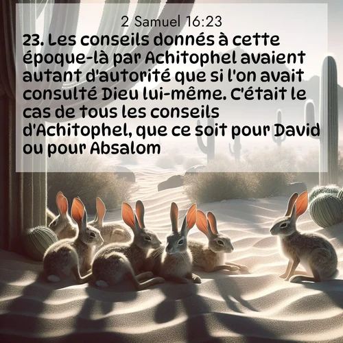 Segond21 2 Samuel  ; image nature: image avec le verset biblique :Les conseils donnés à cette époque-là par Achitophel avaient autant d&#039;autorité que si l&#039;on avait consulté Dieu lui-même. C&#039;était le cas de tous les conseils d&#039;Achitophel, que ce soit pour David ou pour Absalom. ;  ; 16:23