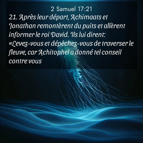 Segond21 2 Samuel  ; image nature: image avec le verset biblique :Après leur départ, Achimaats et Jonathan remontèrent du puits et allèrent informer le roi David. Ils lui dirent: «Levez-vous et dépêchez-vous de traverser le fleuve, car Achitophel a donné tel conseil contre vous.» ;  ; 17:21
