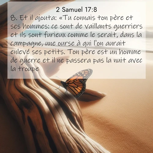 Segond21 2 Samuel  ; image nature: image avec le verset biblique :Et il ajouta: «Tu connais ton père et ses hommes: ce sont de vaillants guerriers et ils sont furieux comme le serait, dans la campagne, une ourse à qui l&#039;on aurait enlevé ses petits. Ton père est un homme de guerre et il ne passera pas la nuit avec la troupe. ;  ; 17:8