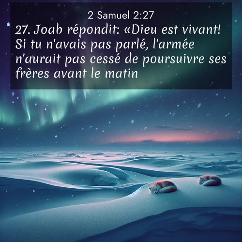 Segond21 2 Samuel  ; image nature: image avec le verset biblique :Joab répondit: «Dieu est vivant! Si tu n&#039;avais pas parlé, l&#039;armée n&#039;aurait pas cessé de poursuivre ses frères avant le matin.» ;  ; 2:27