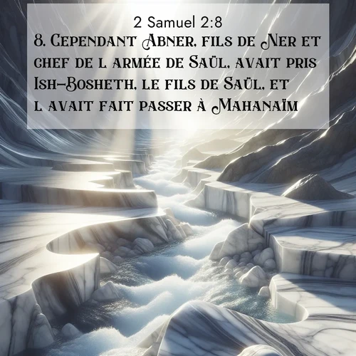 Segond21 2 Samuel  ; image nature: image avec le verset biblique :Cependant Abner, fils de Ner et chef de l&#039;armée de Saül, avait pris Ish-Bosheth, le fils de Saül, et l&#039;avait fait passer à Mahanaïm. ;  ; 2:8