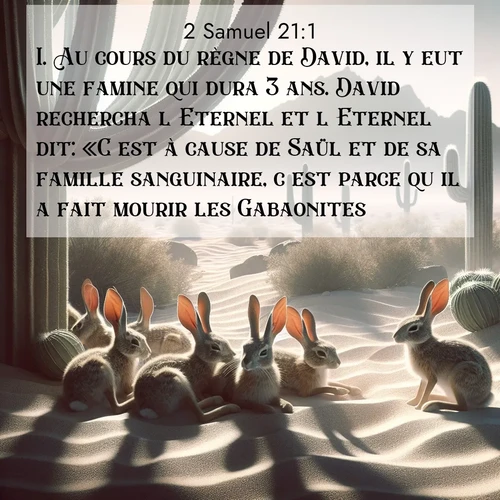 Segond21 2 Samuel  ; image nature: image avec le verset biblique :Au cours du règne de David, il y eut une famine qui dura 3 ans. David rechercha l&#039;Eternel et l&#039;Eternel dit: «C&#039;est à cause de Saül et de sa famille sanguinaire, c&#039;est parce qu&#039;il a fait mourir les Gabaonites.» ;  ; 21:1