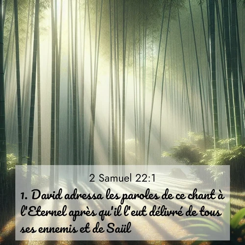 Segond21 2 Samuel  ; image nature: image avec le verset biblique :David adressa les paroles de ce chant à l&#039;Eternel après qu&#039;il l&#039;eut délivré de tous ses ennemis et de Saül. ;  ; 22:1