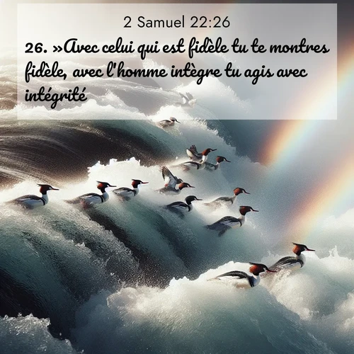 Segond21 2 Samuel  ; image nature: image avec le verset biblique :»Avec celui qui est fidèle tu te montres fidèle, avec l&#039;homme intègre tu agis avec intégrité, ;  ; 22:26
