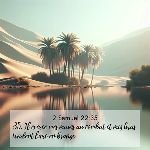 Segond21 2 Samuel  ; image nature: image avec le verset biblique :Il exerce mes mains au combat et mes bras tendent l&#039;arc en bronze. ;  ; 22:35
