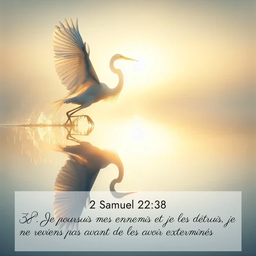 Segond21 2 Samuel  ; image nature: image avec le verset biblique :Je poursuis mes ennemis et je les détruis, je ne reviens pas avant de les avoir exterminés. ;  ; 22:38