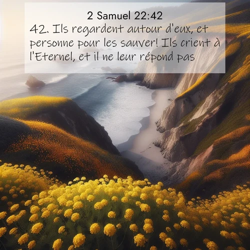 Segond21 2 Samuel  ; image nature: image avec le verset biblique :Ils regardent autour d&#039;eux, et personne pour les sauver! Ils crient à l&#039;Eternel, et il ne leur répond pas! ;  ; 22:42