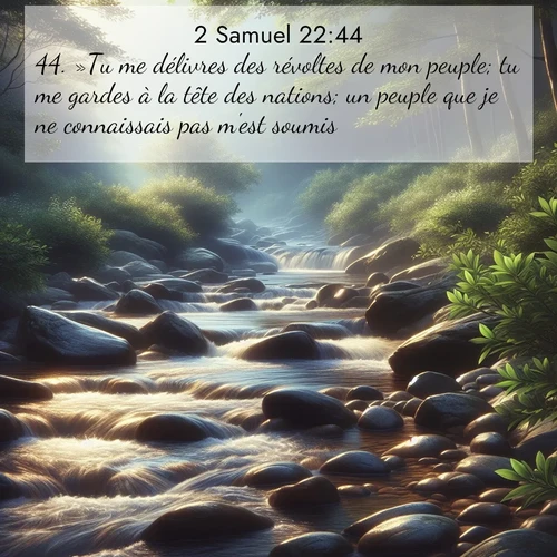 Segond21 2 Samuel  ; image nature: image avec le verset biblique :»Tu me délivres des révoltes de mon peuple; tu me gardes à la tête des nations; un peuple que je ne connaissais pas m&#039;est soumis. ;  ; 22:44