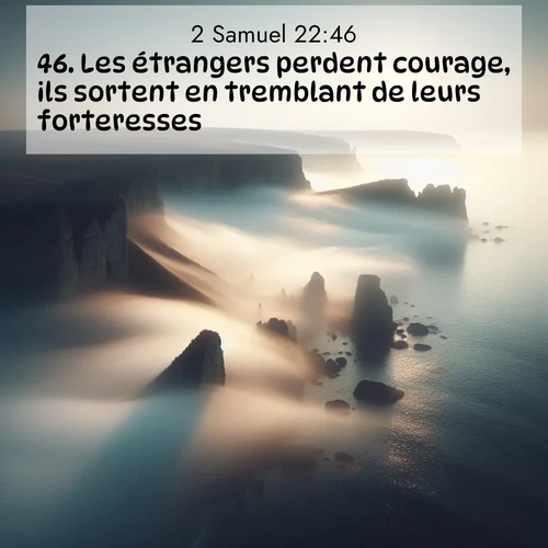 Segond21 2 Samuel  ; image nature: image avec le verset biblique :Les étrangers perdent courage, ils sortent en tremblant de leurs forteresses. ;  ; 22:46