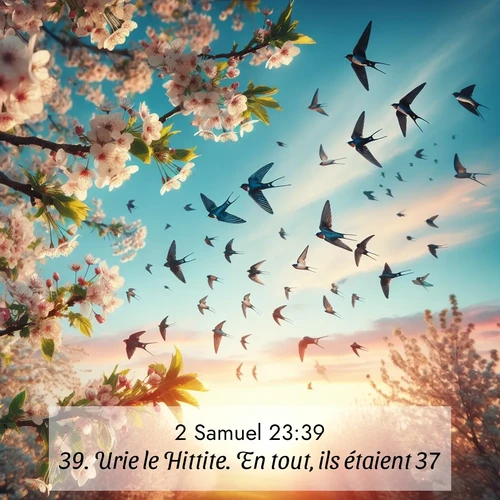 Segond21 2 Samuel  ; image nature: image avec le verset biblique :Urie le Hittite. En tout, ils étaient 37. ;  ; 23:39