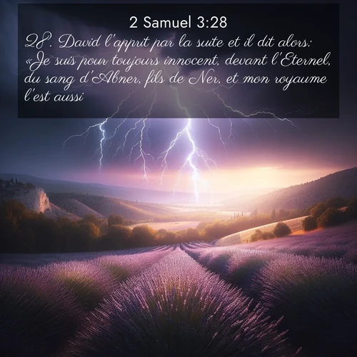 Segond21 2 Samuel  ; image nature: image avec le verset biblique :David l&#039;apprit par la suite et il dit alors: «Je suis pour toujours innocent, devant l&#039;Eternel, du sang d&#039;Abner, fils de Ner, et mon royaume l&#039;est aussi. ;  ; 3:28