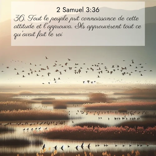 Segond21 2 Samuel  ; image nature: image avec le verset biblique :Tout le peuple prit connaissance de cette attitude et l&#039;approuva. Ils approuvèrent tout ce qu&#039;avait fait le roi. ;  ; 3:36