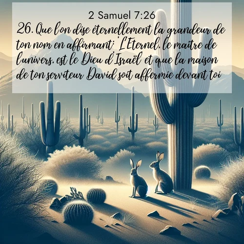 Segond21 2 Samuel  ; image nature: image avec le verset biblique :Que l&#039;on dise éternellement la grandeur de ton nom en affirmant: &#039;L&#039;Eternel, le maître de l&#039;univers, est le Dieu d&#039;Israël&#039; et que la maison de ton serviteur David soit affermie devant toi! ;  ; 7:26