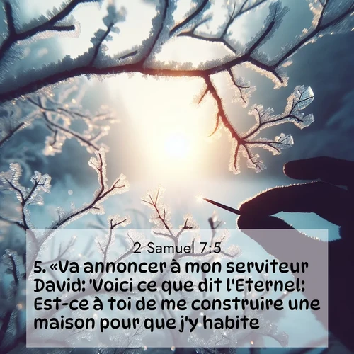 Segond21 2 Samuel  ; image nature: image avec le verset biblique :«Va annoncer à mon serviteur David: &#039;Voici ce que dit l&#039;Eternel: Est-ce à toi de me construire une maison pour que j&#039;y habite? ;  ; 7:5