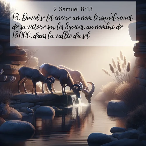 Segond21 2 Samuel  ; image nature: image avec le verset biblique :David se fit encore un nom lorsqu&#039;il revint de sa victoire sur les Syriens, au nombre de 18&#039;000, dans la vallée du sel. ;  ; 8:13