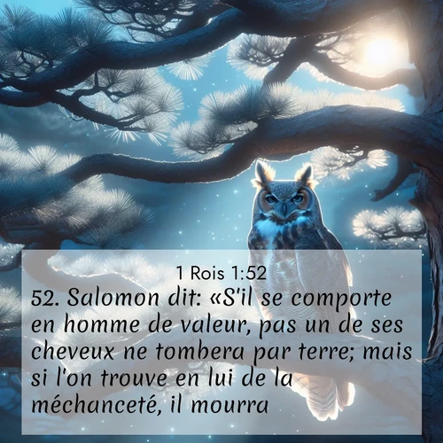 Segond21 1 Rois  ; image nature: image avec le verset biblique :Salomon dit: «S&#039;il se comporte en homme de valeur, pas un de ses cheveux ne tombera par terre; mais si l&#039;on trouve en lui de la méchanceté, il mourra.» ;  ; 1:52