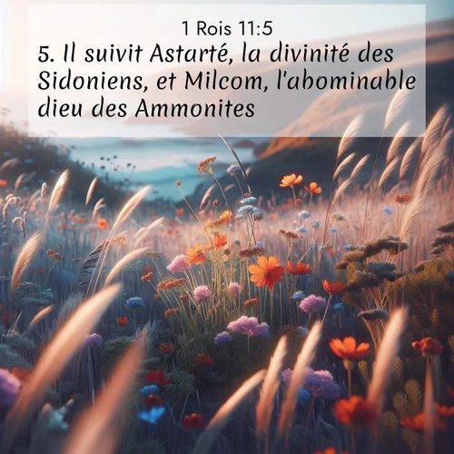 Segond21 1 Rois  ; image nature: image avec le verset biblique :Il suivit Astarté, la divinité des Sidoniens, et Milcom, l&#039;abominable dieu des Ammonites. ;  ; 11:5