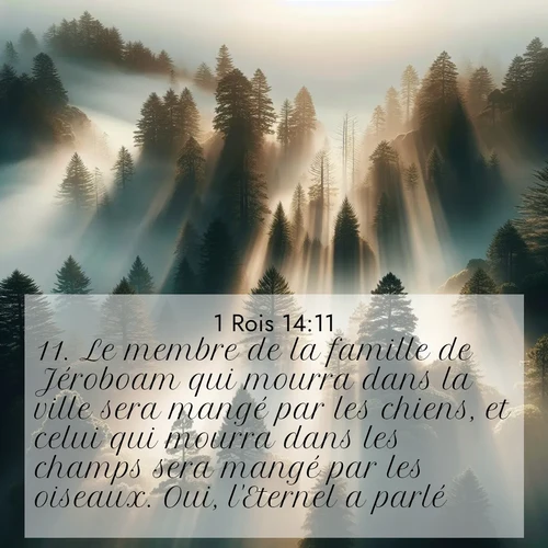 Segond21 1 Rois  ; image nature: image avec le verset biblique :Le membre de la famille de Jéroboam qui mourra dans la ville sera mangé par les chiens, et celui qui mourra dans les champs sera mangé par les oiseaux. Oui, l&#039;Eternel a parlé.&#039; ;  ; 14:11
