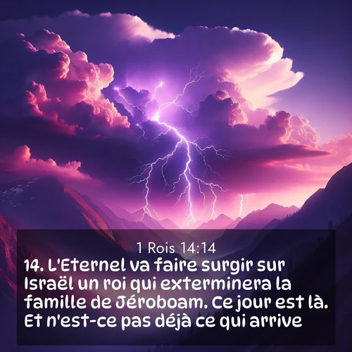 Segond21 1 Rois  ; image nature: image avec le verset biblique :L&#039;Eternel va faire surgir sur Israël un roi qui exterminera la famille de Jéroboam. Ce jour est là. Et n&#039;est-ce pas déjà ce qui arrive? ;  ; 14:14