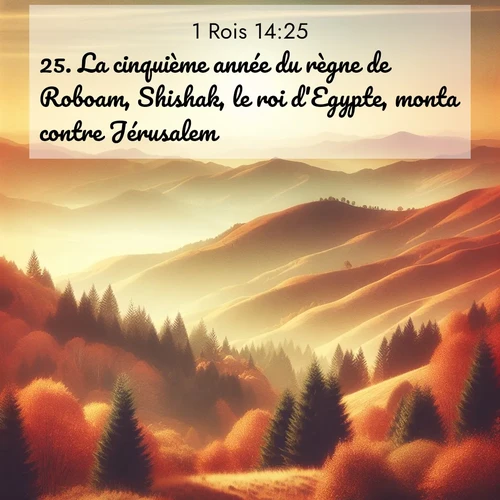 Segond21 1 Rois  ; image nature: image avec le verset biblique :La cinquième année du règne de Roboam, Shishak, le roi d&#039;Egypte, monta contre Jérusalem. ;  ; 14:25
