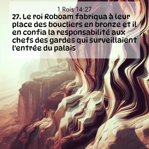 Segond21 1 Rois  ; image nature: image avec le verset biblique :Le roi Roboam fabriqua à leur place des boucliers en bronze et il en confia la responsabilité aux chefs des gardes qui surveillaient l&#039;entrée du palais. ;  ; 14:27