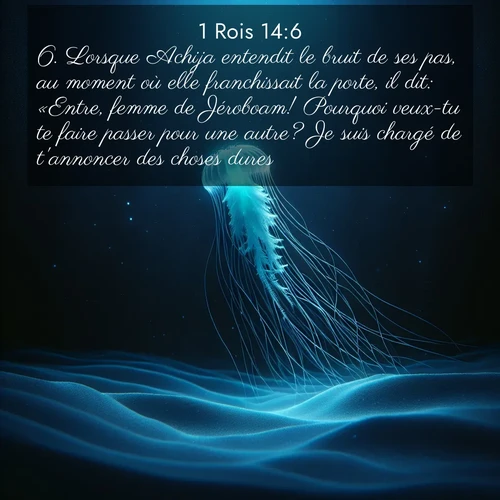Segond21 1 Rois  ; image nature: image avec le verset biblique :Lorsque Achija entendit le bruit de ses pas, au moment où elle franchissait la porte, il dit: «Entre, femme de Jéroboam! Pourquoi veux-tu te faire passer pour une autre? Je suis chargé de t&#039;annoncer des choses dures. ;  ; 14:6