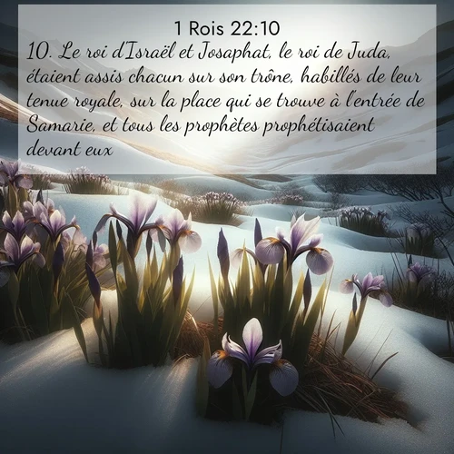 Segond21 1 Rois  ; image nature: image avec le verset biblique :Le roi d&#039;Israël et Josaphat, le roi de Juda, étaient assis chacun sur son trône, habillés de leur tenue royale, sur la place qui se trouve à l&#039;entrée de Samarie, et tous les prophètes prophétisaient devant eux. ;  ; 22:10