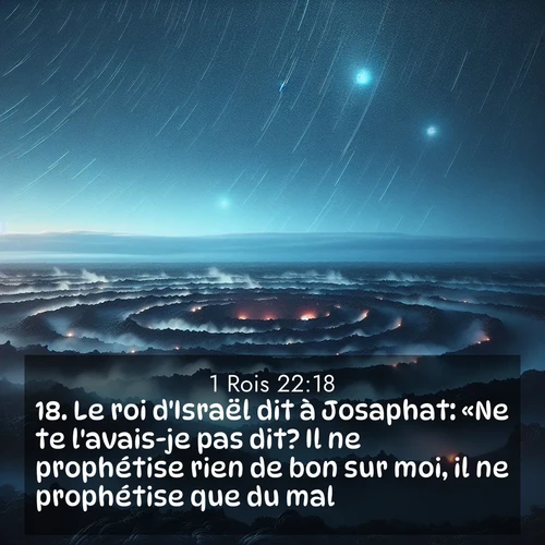 Segond21 1 Rois  ; image nature: image avec le verset biblique :Le roi d&#039;Israël dit à Josaphat: «Ne te l&#039;avais-je pas dit? Il ne prophétise rien de bon sur moi, il ne prophétise que du mal.» ;  ; 22:18