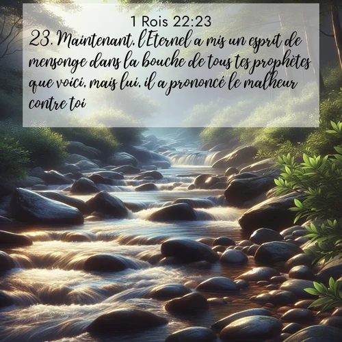 Segond21 1 Rois  ; image nature: image avec le verset biblique :Maintenant, l&#039;Eternel a mis un esprit de mensonge dans la bouche de tous tes prophètes que voici, mais lui, il a prononcé le malheur contre toi.» ;  ; 22:23