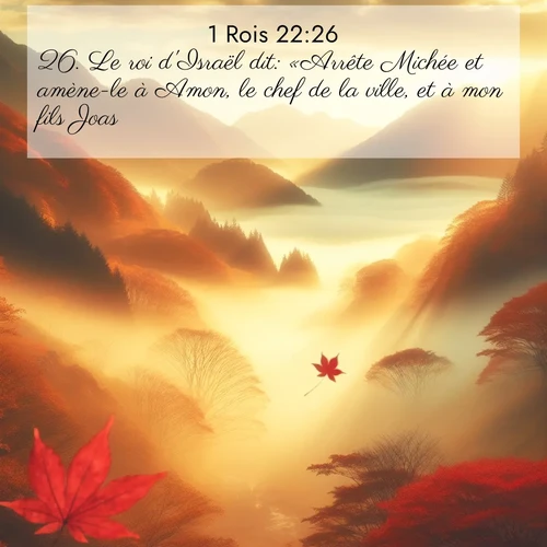 Segond21 1 Rois  ; image nature: image avec le verset biblique :Le roi d&#039;Israël dit: «Arrête Michée et amène-le à Amon, le chef de la ville, et à mon fils Joas. ;  ; 22:26