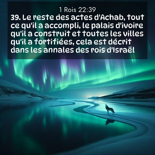 Segond21 1 Rois  ; image nature: image avec le verset biblique :Le reste des actes d&#039;Achab, tout ce qu&#039;il a accompli, le palais d&#039;ivoire qu&#039;il a construit et toutes les villes qu&#039;il a fortifiées, cela est décrit dans les annales des rois d&#039;Israël. ;  ; 22:39