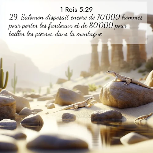 Segond21 1 Rois  ; image nature: image avec le verset biblique :Salomon disposait encore de 70&#039;000 hommes pour porter les fardeaux et de 80&#039;000 pour tailler les pierres dans la montagne, ;  ; 5:29