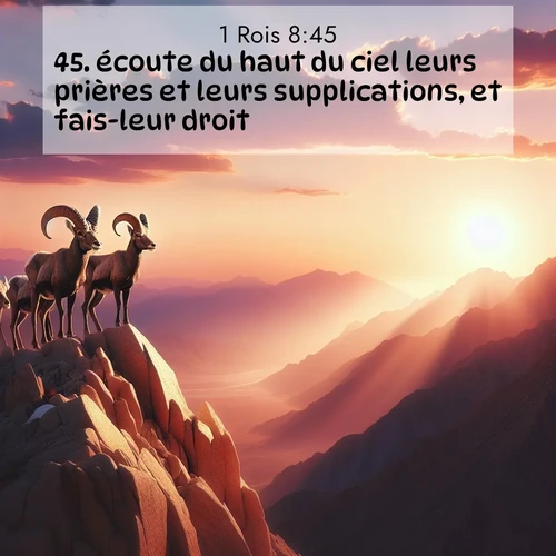 Segond21 1 Rois  ; image nature: image avec le verset biblique :écoute du haut du ciel leurs prières et leurs supplications, et fais-leur droit! ;  ; 8:45
