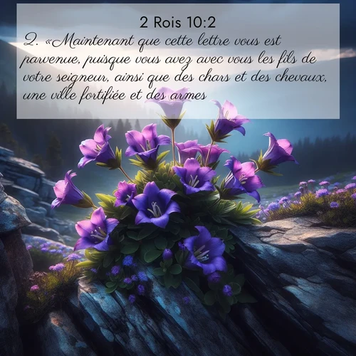 Segond21 2 Rois  ; image nature: image avec le verset biblique :«Maintenant que cette lettre vous est parvenue, puisque vous avez avec vous les fils de votre seigneur, ainsi que des chars et des chevaux, une ville fortifiée et des armes, ;  ; 10:2