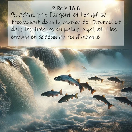 Segond21 2 Rois  ; image nature: image avec le verset biblique :Achaz prit l&#039;argent et l&#039;or qui se trouvaient dans la maison de l&#039;Eternel et dans les trésors du palais royal, et il les envoya en cadeau au roi d&#039;Assyrie. ;  ; 16:8