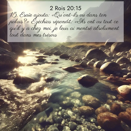 Segond21 2 Rois  ; image nature: image avec le verset biblique :Esaïe ajouta: «Qu&#039;ont-ils vu dans ton palais?» Ezéchias répondit: «Ils ont vu tout ce qu&#039;il y a chez moi, je leur ai montré absolument tout dans mes trésors.» ;  ; 20:15
