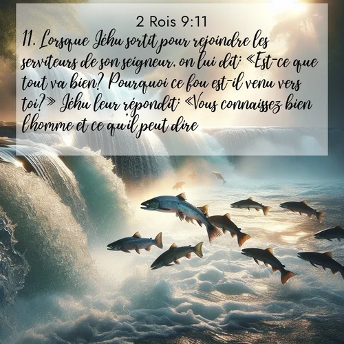 Segond21 2 Rois  ; image nature: image avec le verset biblique :Lorsque Jéhu sortit pour rejoindre les serviteurs de son seigneur, on lui dit: «Est-ce que tout va bien? Pourquoi ce fou est-il venu vers toi?» Jéhu leur répondit: «Vous connaissez bien l&#039;homme et ce qu&#039;il peut dire.» ;  ; 9:11