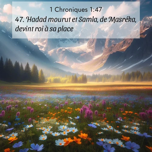 Segond21 1 Chroniques  ; image nature: image avec le verset biblique :Hadad mourut et Samla, de Masréka, devint roi à sa place. ;  ; 1:47