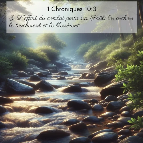 Segond21 1 Chroniques  ; image nature: image avec le verset biblique :L&#039;effort du combat porta sur Saül; les archers le touchèrent et le blessèrent. ;  ; 10:3