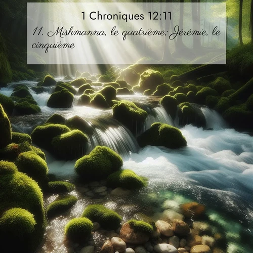 Segond21 1 Chroniques  ; image nature: image avec le verset biblique :Mishmanna, le quatrième; Jérémie, le cinquième; ;  ; 12:11