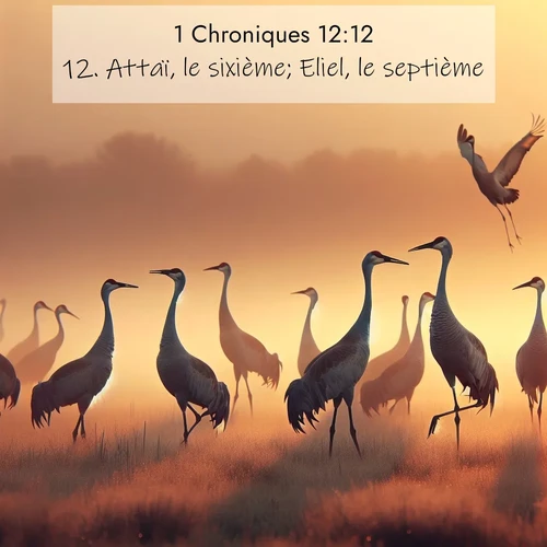 Segond21 1 Chroniques  ; image nature: image avec le verset biblique :Attaï, le sixième; Eliel, le septième; ;  ; 12:12