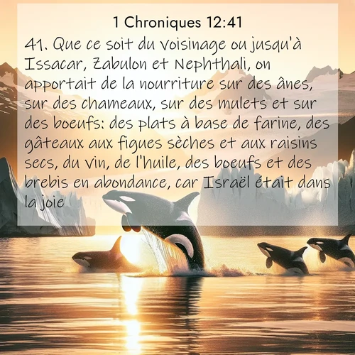Segond21 1 Chroniques  ; image nature: image avec le verset biblique :Que ce soit du voisinage ou jusqu&#039;à Issacar, Zabulon et Nephthali, on apportait de la nourriture sur des ânes, sur des chameaux, sur des mulets et sur des boeufs: des plats à base de farine, des gâteaux aux figues sèches et aux raisins secs, du vin, de l&#039;huile, des boeufs et des brebis en abondance, car Israël était dans la joie. ;  ; 12:41