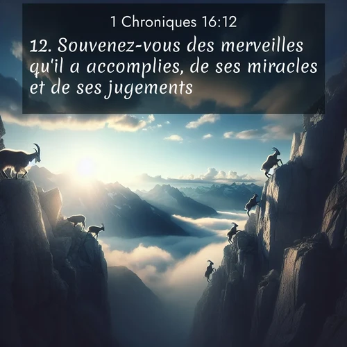 Segond21 1 Chroniques  ; image nature: image avec le verset biblique :Souvenez-vous des merveilles qu&#039;il a accomplies, de ses miracles et de ses jugements, ;  ; 16:12
