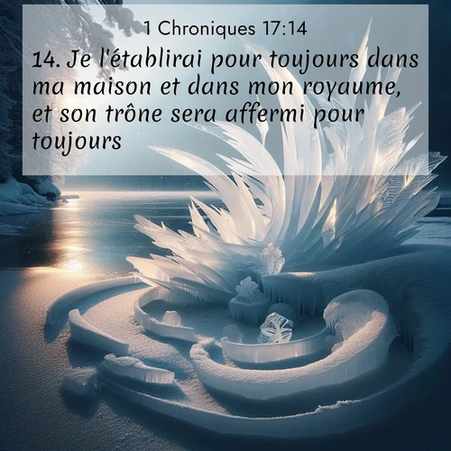 Segond21 1 Chroniques  ; image nature: image avec le verset biblique :Je l&#039;établirai pour toujours dans ma maison et dans mon royaume, et son trône sera affermi pour toujours.&#039;» ;  ; 17:14