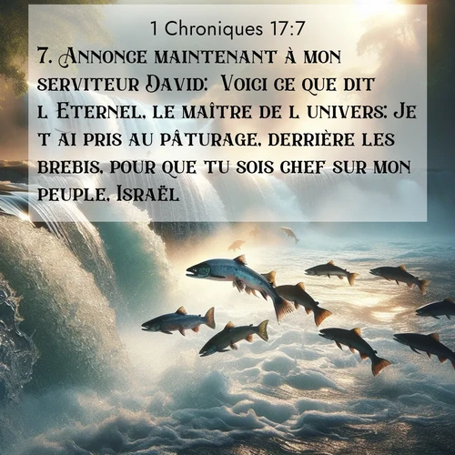 Segond21 1 Chroniques  ; image nature: image avec le verset biblique :Annonce maintenant à mon serviteur David: &#039;Voici ce que dit l&#039;Eternel, le maître de l&#039;univers: Je t&#039;ai pris au pâturage, derrière les brebis, pour que tu sois chef sur mon peuple, Israël. ;  ; 17:7