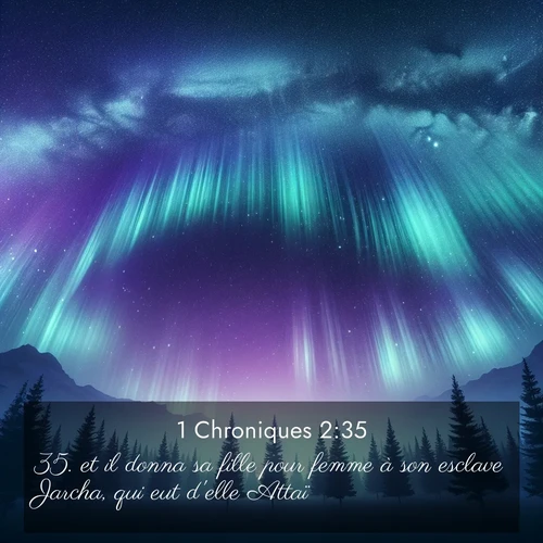 Segond21 1 Chroniques  ; image nature: image avec le verset biblique :et il donna sa fille pour femme à son esclave Jarcha, qui eut d&#039;elle Attaï. ;  ; 2:35