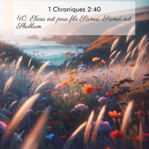 Segond21 1 Chroniques  ; image nature: image avec le verset biblique :Elasa eut pour fils Sismaï; Sismaï eut Shallum; ;  ; 2:40
