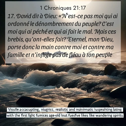 Segond21 1 Chroniques  ; image nature: image avec le verset biblique :David dit à Dieu: «N&#039;est-ce pas moi qui ai ordonné le dénombrement du peuple? C&#039;est moi qui ai péché et qui ai fait le mal. Mais ces brebis, qu&#039;ont-elles fait? Eternel, mon Dieu, porte donc la main contre moi et contre ma famille et n&#039;inflige pas de fléau à ton peuple!» ;  ; 21:17