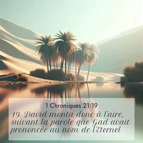 Segond21 1 Chroniques  ; image nature: image avec le verset biblique :David monta donc à l&#039;aire, suivant la parole que Gad avait prononcée au nom de l&#039;Eternel. ;  ; 21:19